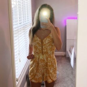 Yellow and White Printed Romper